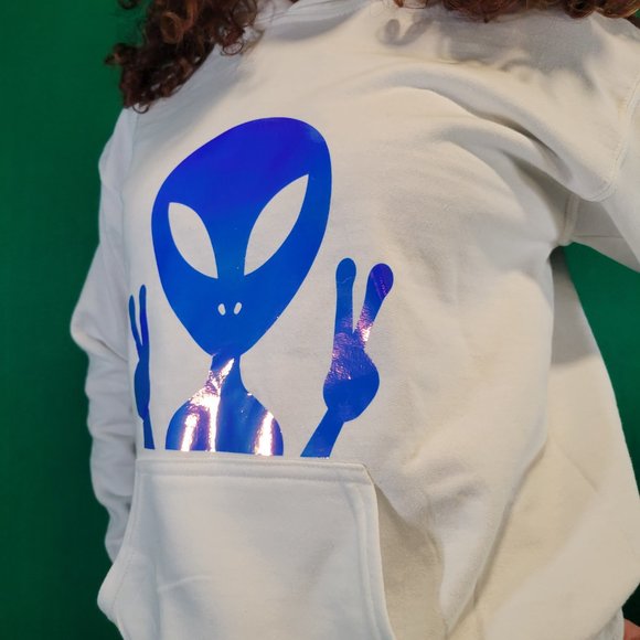 Alien Peace Sign White Hoodie - Picture 3 of 4